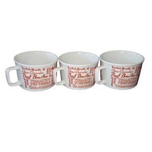 Seymour Mann Inc. Soup Mugs Set of 3 White & Red Typography Vintage Kitchenware